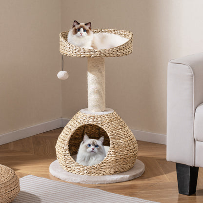 28 Inches Hand-Made Cat Tree Tower with Jump Platform, White Cat Trees Condos & Scratchers at Gallery Canada