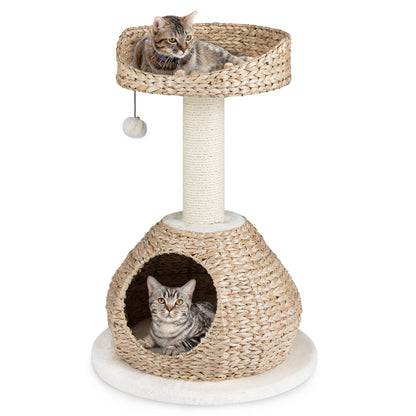 28 Inches Hand-Made Cat Tree Tower with Jump Platform, White Cat Trees Condos & Scratchers White at Gallery Canada