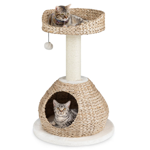 28 Inches Hand-Made Cat Tree Tower with Jump Platform, White