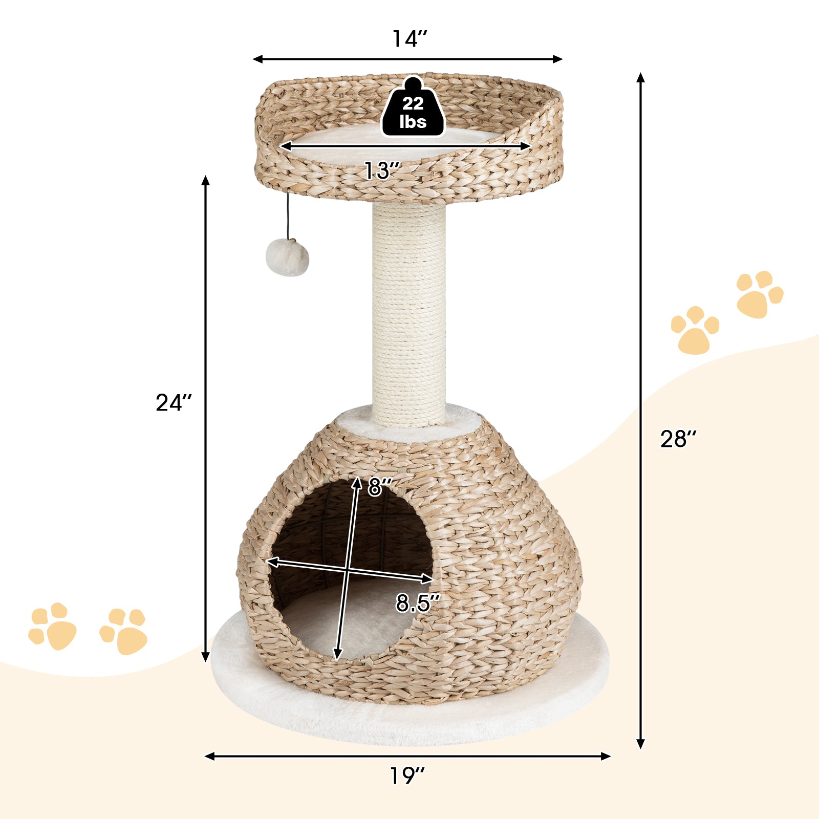 28 Inches Hand-Made Cat Tree Tower with Jump Platform, White Cat Trees Condos & Scratchers at Gallery Canada