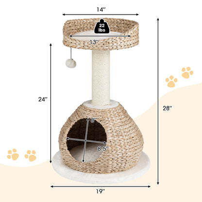 28 Inches Hand-Made Cat Tree Tower with Jump Platform, White Cat Trees Condos & Scratchers at Gallery Canada