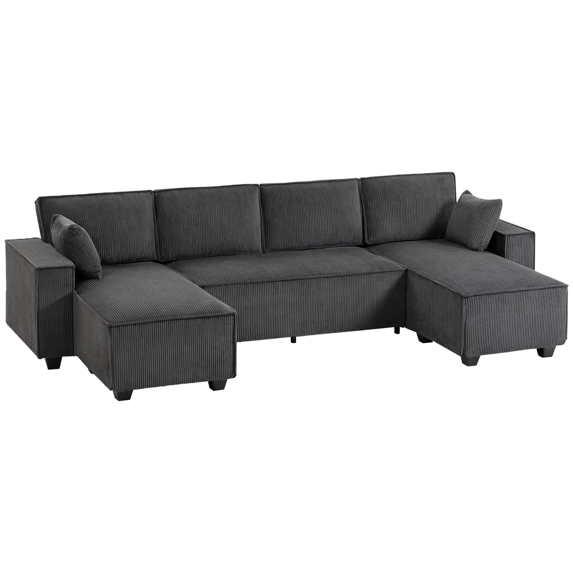 Modular U Shaped Sectional Sofa, Double Chaises, Spring Cushions, Dark Grey L Shaped Couchs at Gallery Canada