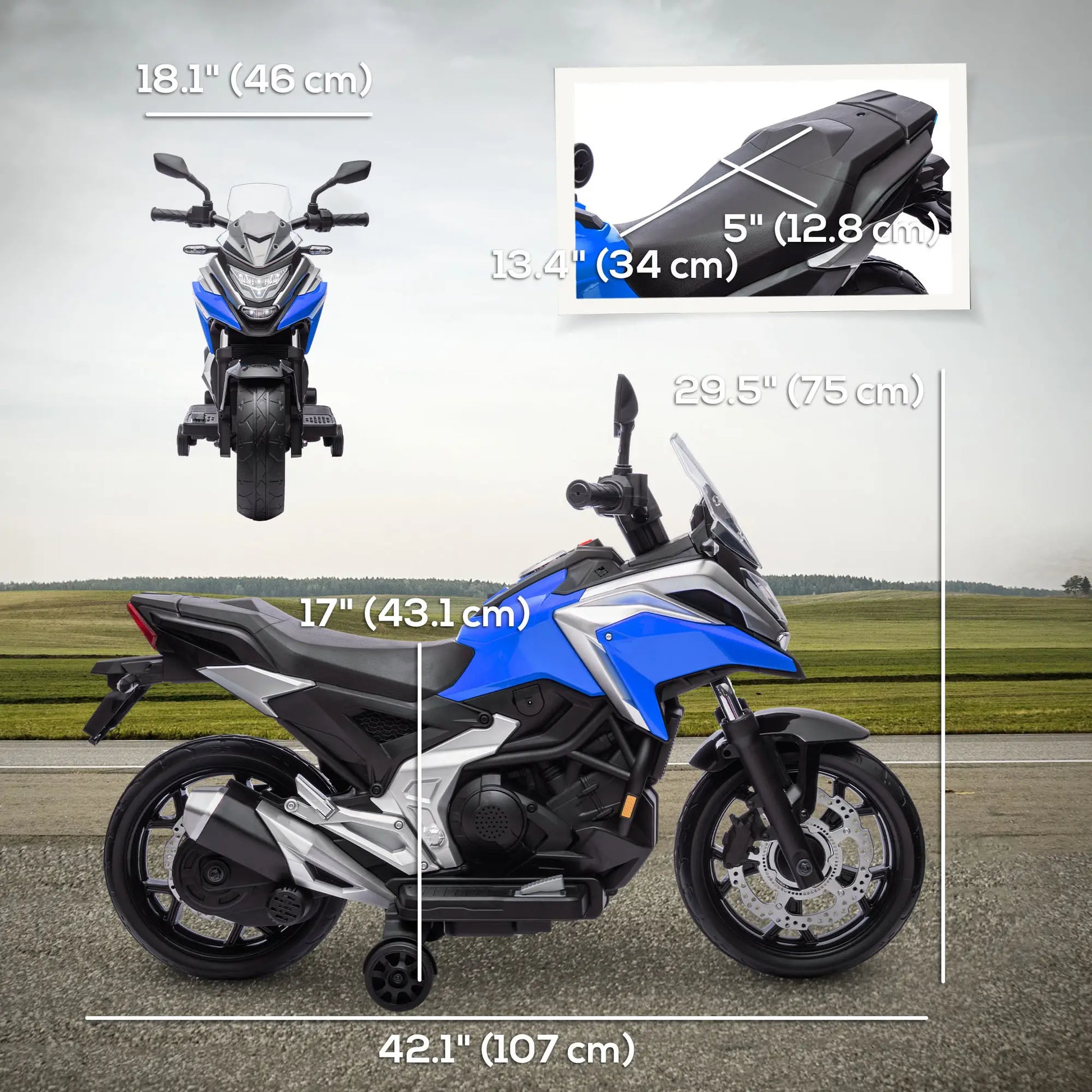 12V Ride on Motorbike for Kids, for 3-6 Years, Blue Electric Motorcycles at Gallery Canada