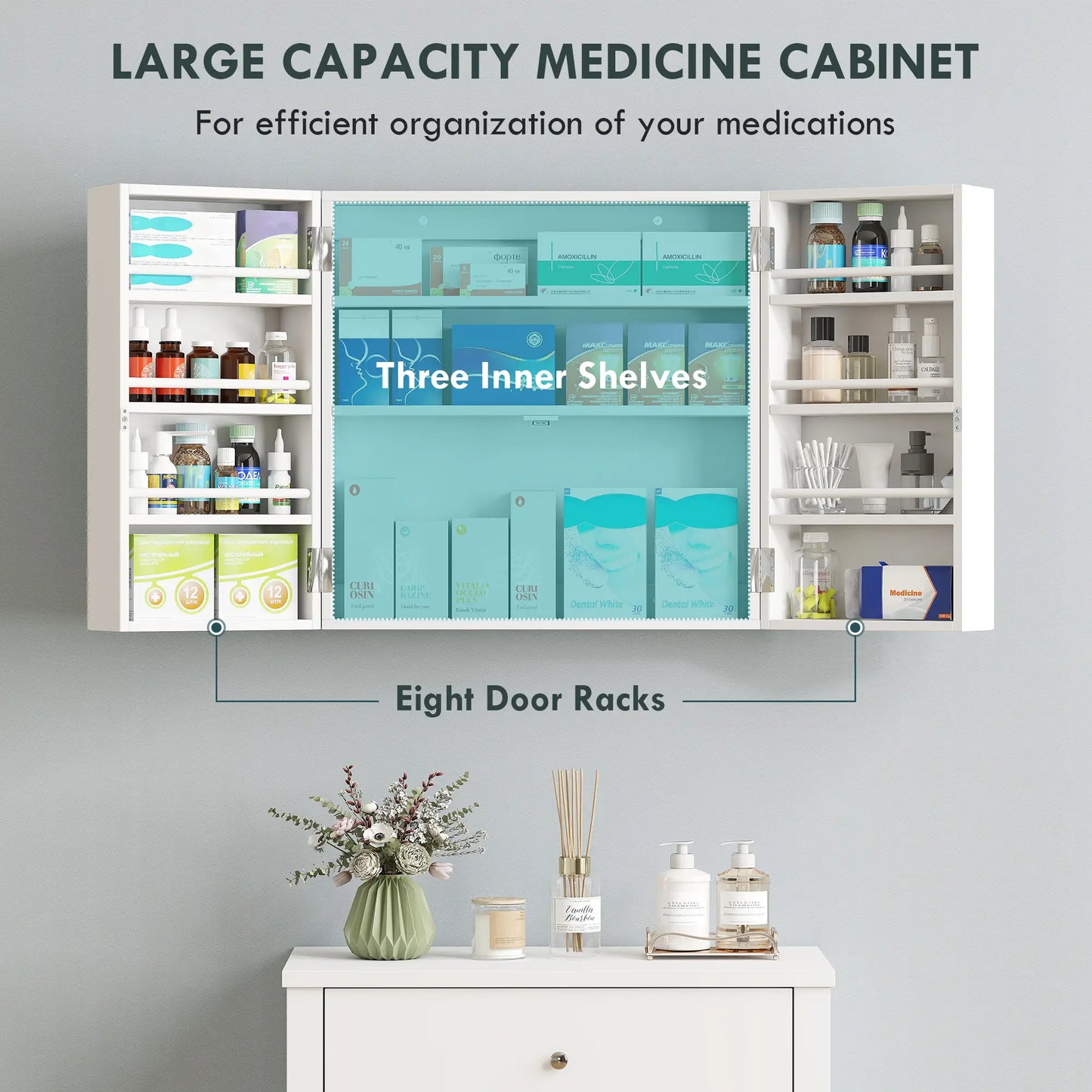 Wall Mount Medicine Cabinet, 4 Tier Shelves, Lockable, White Mirror Medicine Cabinets at Gallery Canada