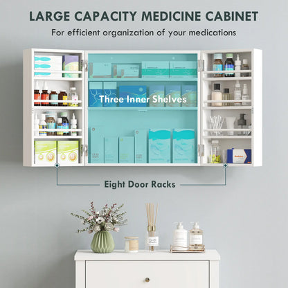 Wall Mount Medicine Cabinet, 4 Tier Shelves, Lockable, White Mirror Medicine Cabinets at Gallery Canada