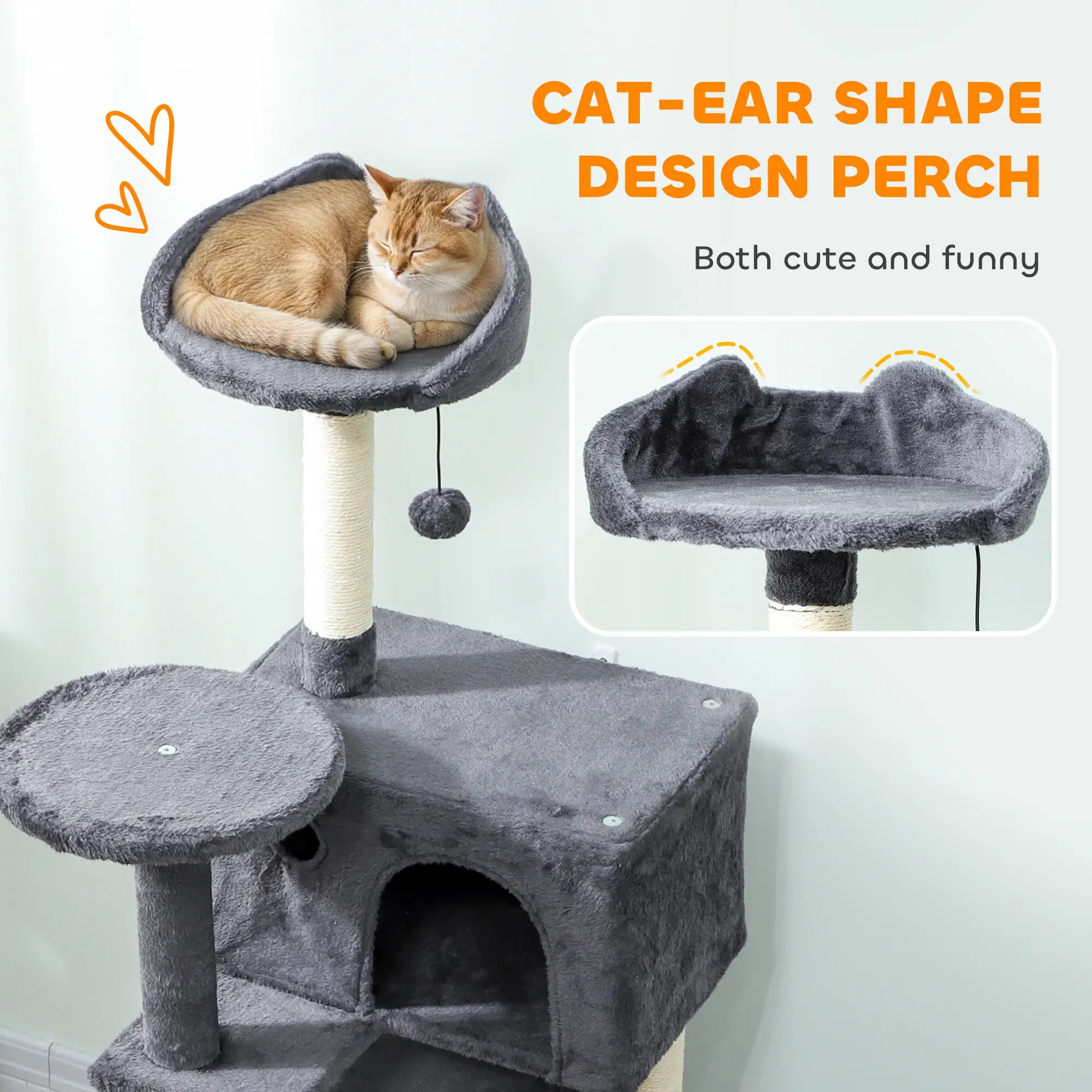 63 Inch Cat Tree, Sisal Scratching Posts, Condos, Plush Perches, Hammock, Ladder, Dangling Balls, Dark Grey Cat Towers at Gallery Canada