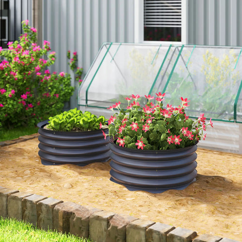Set of 2 Raised Garden Beds, Metal Planter Box, Easy Assembly, Dark Grey