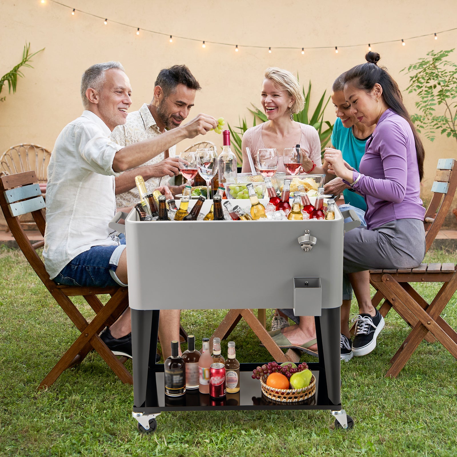 Portable Patio Cooler with Bottom Storage Shelf and Bottle Opener, Gray Coolers at Gallery Canada