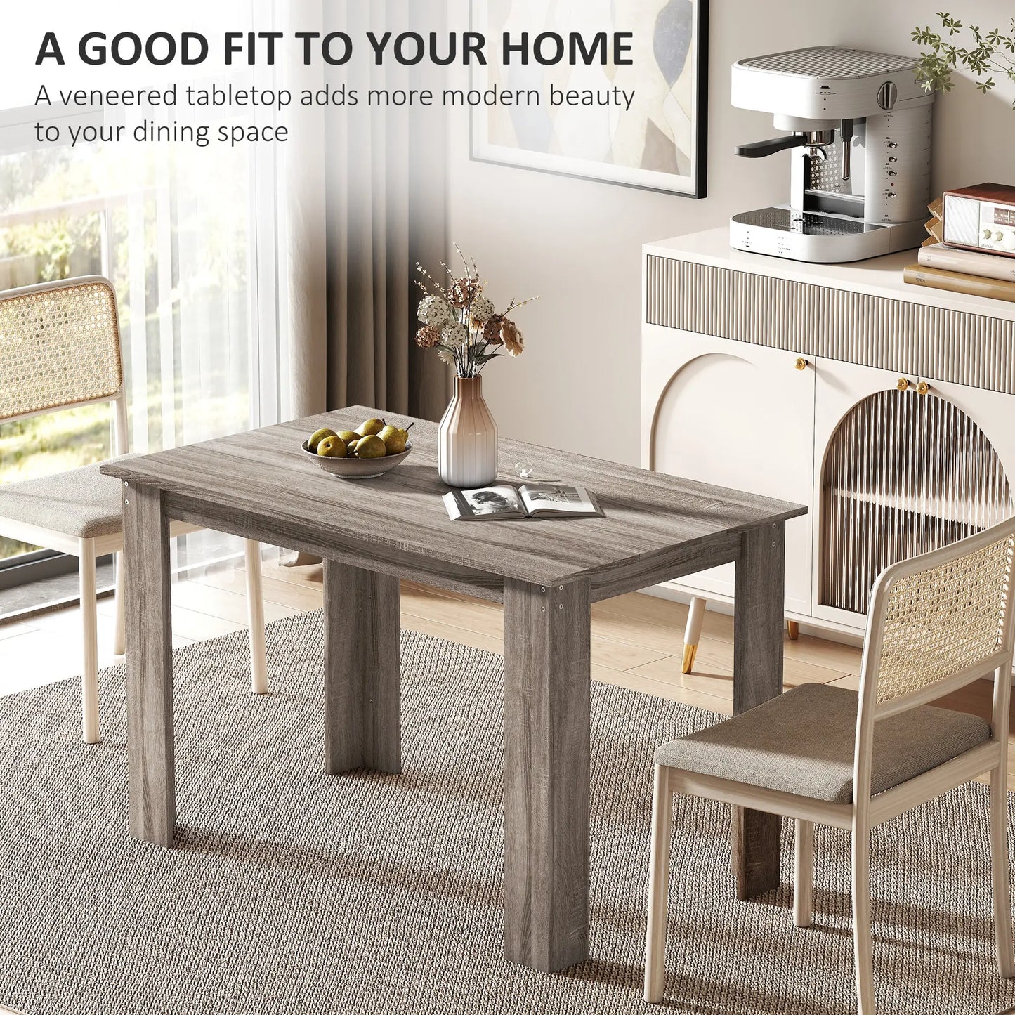 47" Kitchen Table for 4-6 People, Wood Effect, Light Grey Dining Tables at Gallery Canada
