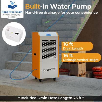 290 Pints Commercial Dehumidifier with Pump and Drain Hose for Basement Warehouse, Yellow Dehumidifiers at Gallery Canada