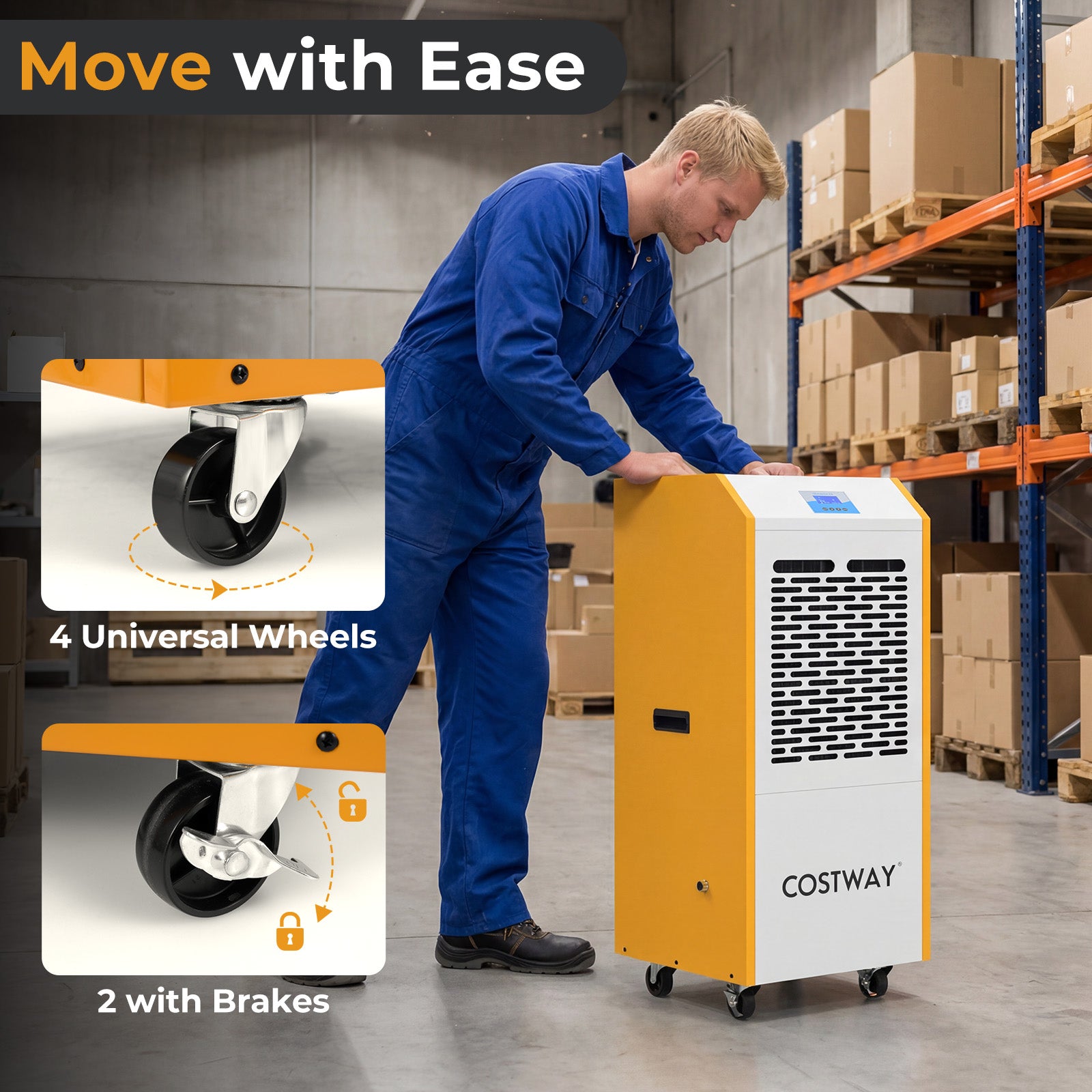 290 Pints Commercial Dehumidifier with Pump and Drain Hose for Basement Warehouse, Yellow Dehumidifiers at Gallery Canada