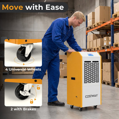 290 Pints Commercial Dehumidifier with Pump and Drain Hose for Basement Warehouse, Yellow Dehumidifiers at Gallery Canada