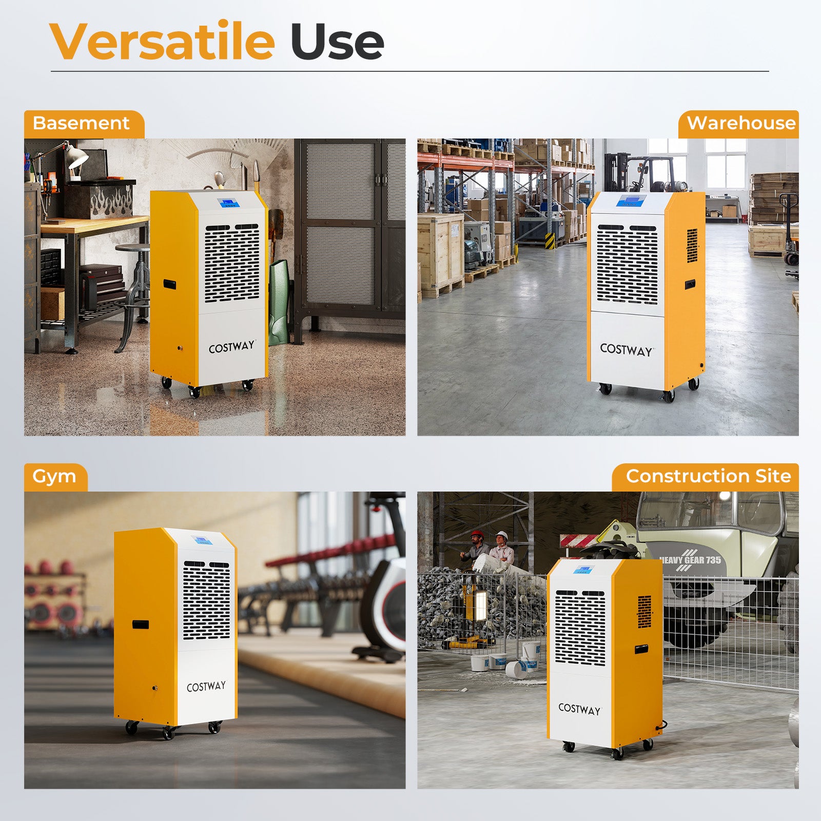 290 Pints Commercial Dehumidifier with Pump and Drain Hose for Basement Warehouse, Yellow Dehumidifiers at Gallery Canada