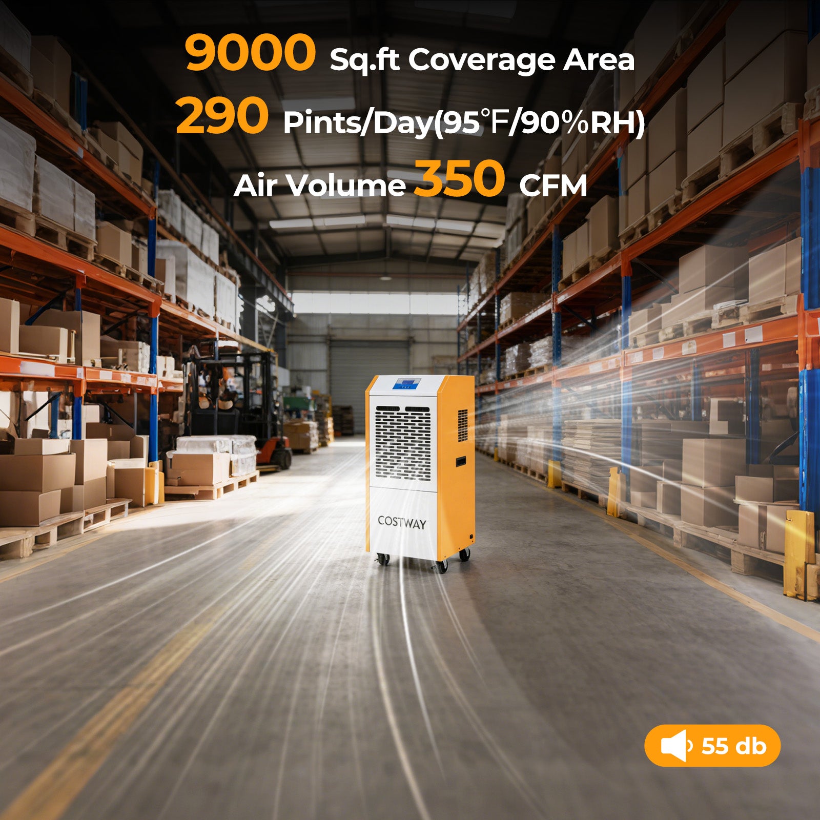 290 Pints Commercial Dehumidifier with Pump and Drain Hose for Basement Warehouse, Yellow Dehumidifiers at Gallery Canada