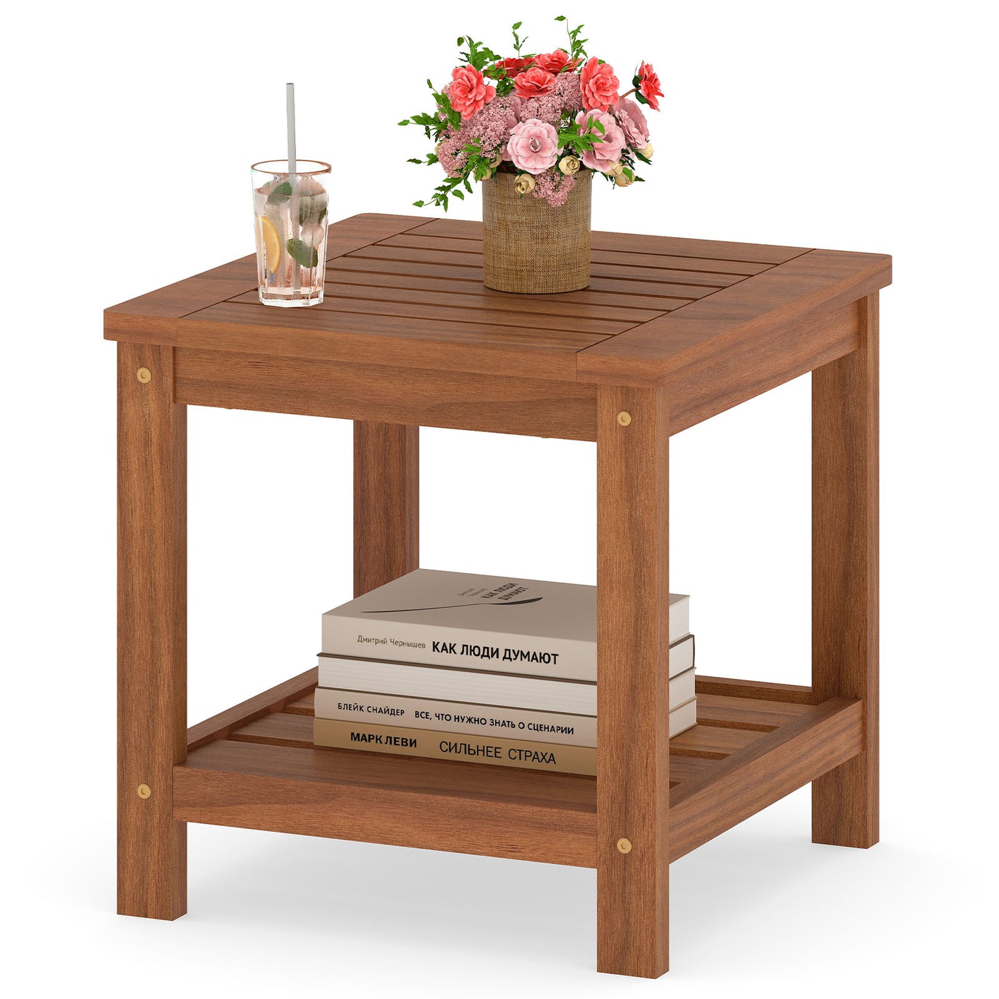 2-Tier Outdoor Side Table, Storage Shelf, Natural Patio Coffee Tables at Gallery Canada