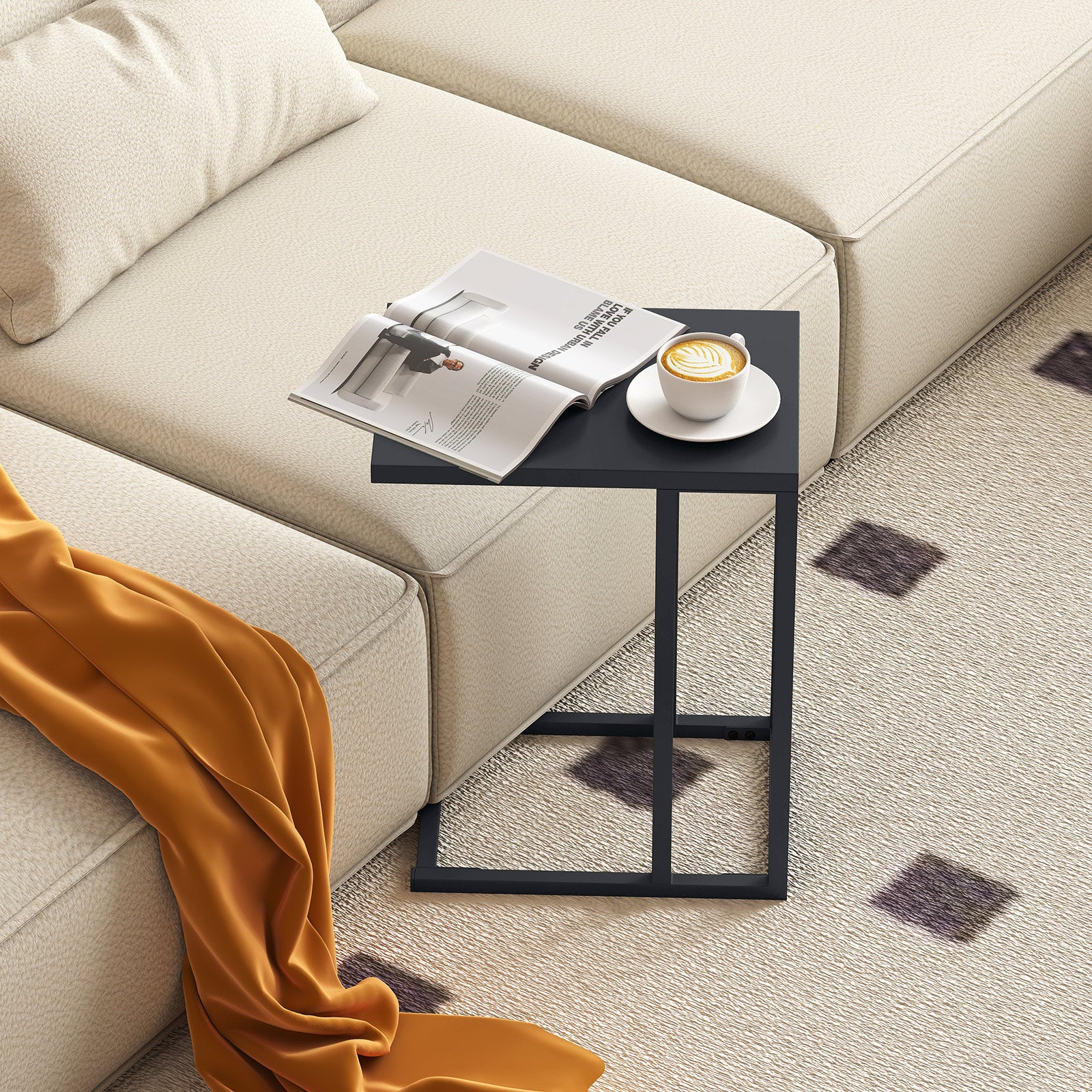 C-Shaped Side Table with Adjustable Foot Pads for Living Room Bedroom, Dark Gray End & Side Tables at Gallery Canada