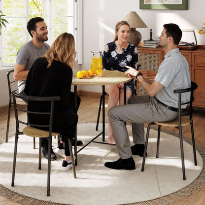5 Piece Dining Table Set, Round for 4, Metal Frame, Natural Dining Table Sets at Gallery Canada