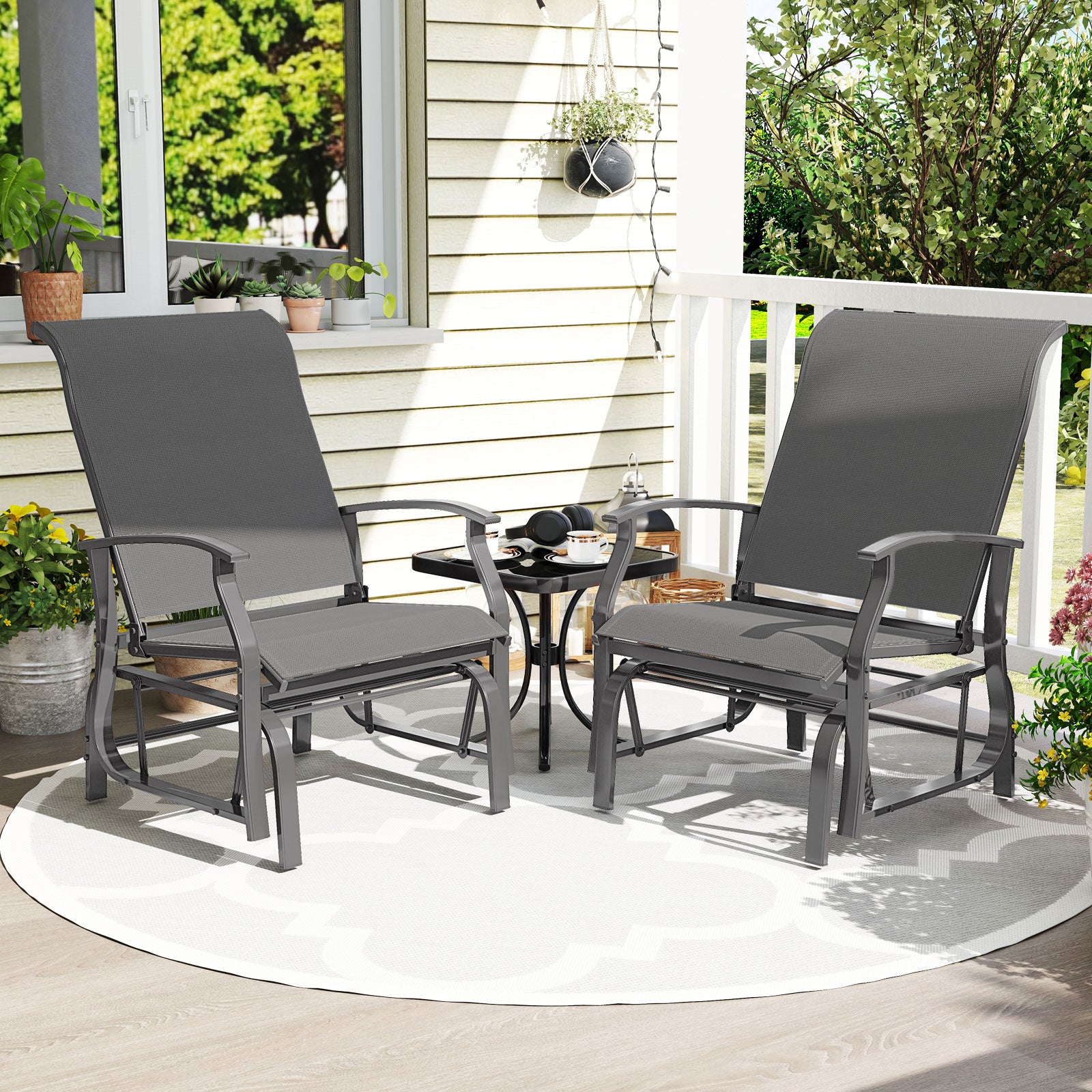Outdoor Glider Chairs Set of 2 with Ergonomic Backrest and Seat, Gray Patio Rocking Chairs & Gliders at Gallery Canada