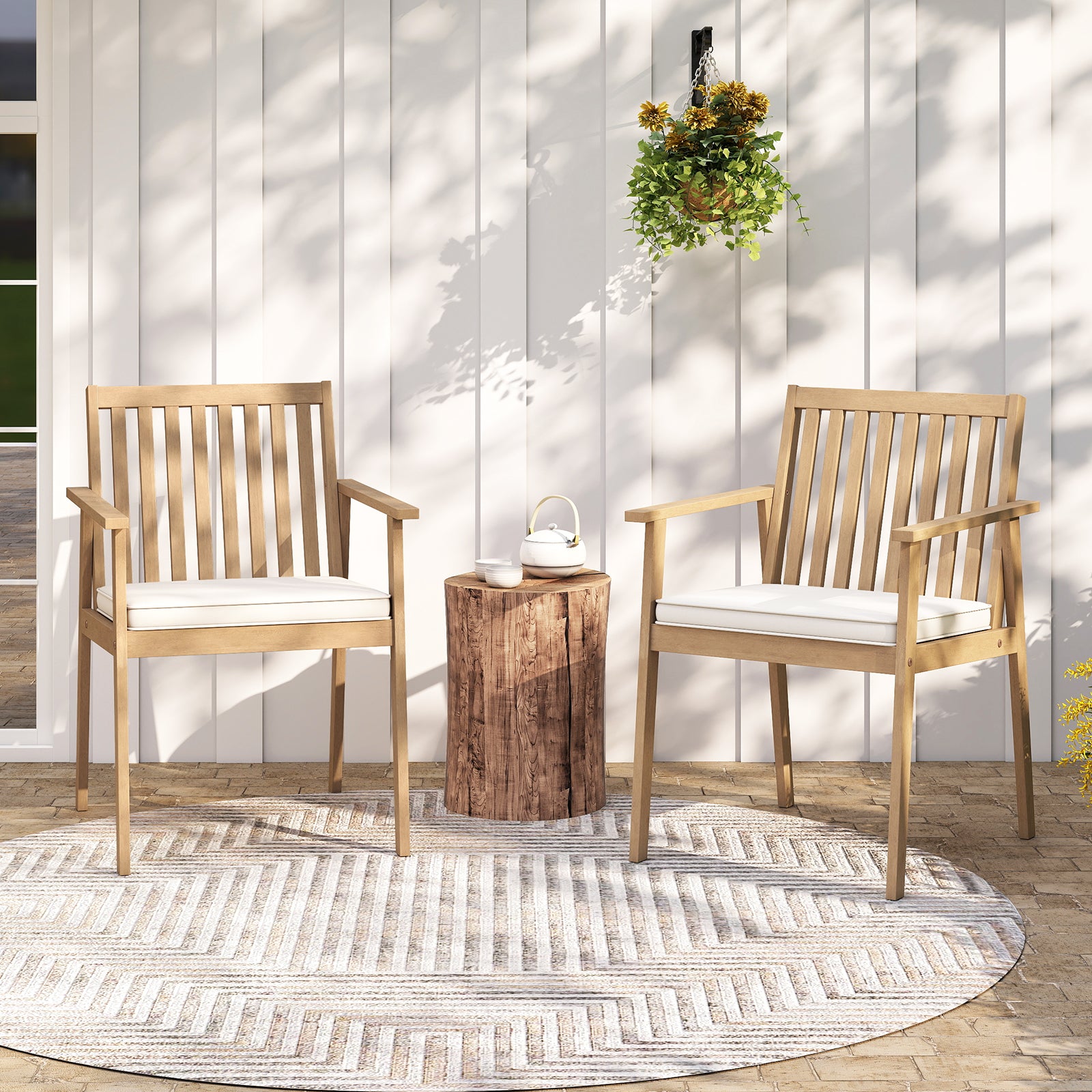 2 Pieces Patio Dining Chairs Outdoor Acacia Wood Chairs with Removable Padded Cushion, Oak Patio Dining Chairs at Gallery Canada