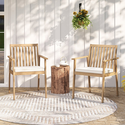 2 Pieces Patio Dining Chairs Outdoor Acacia Wood Chairs with Removable Padded Cushion, Oak Patio Dining Chairs at Gallery Canada