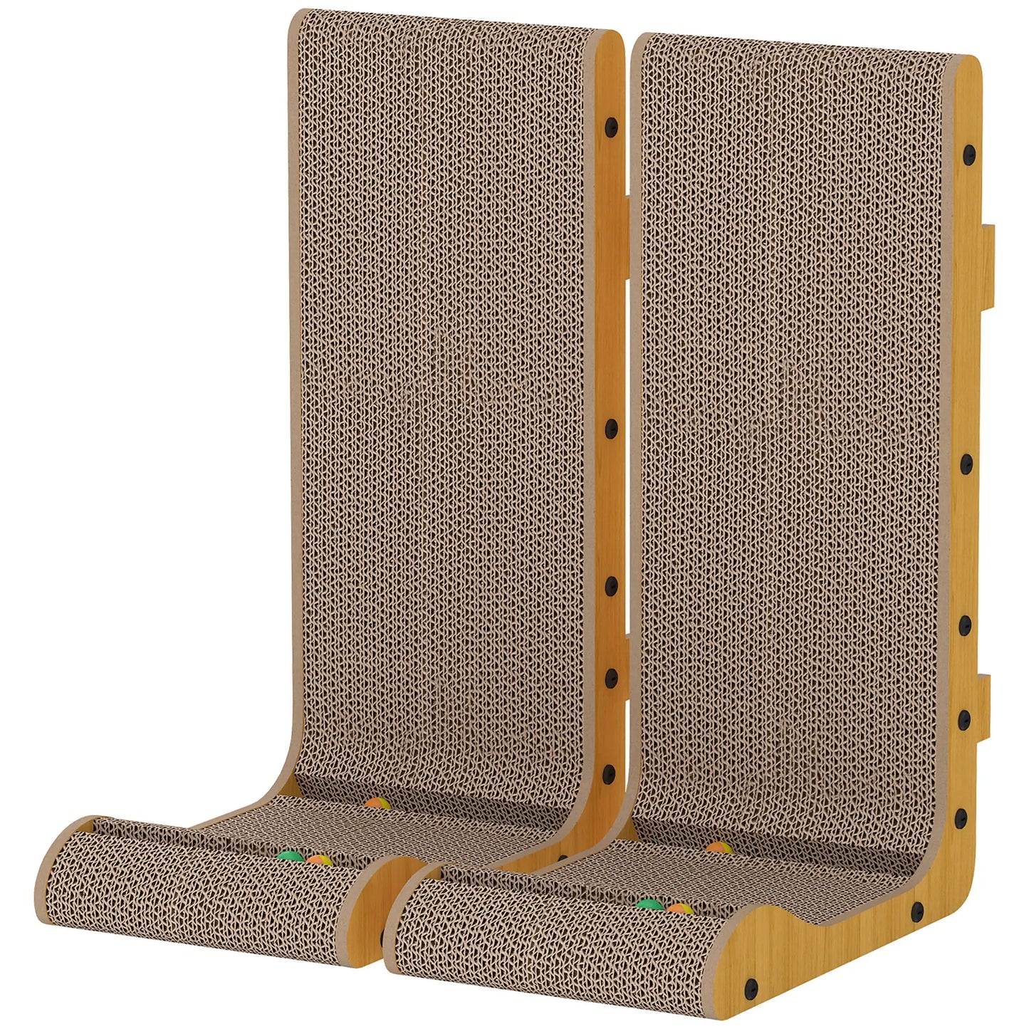 2PCS Planche à gratter pour chat en forme de L avec 3 balles jouets, herbe à chat, noir