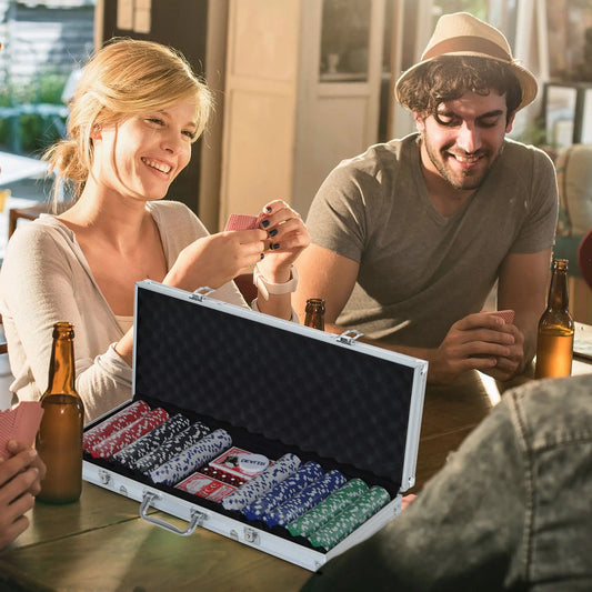 11.5 Gram Poker Chips Set, Aluminum Case, 500 Striped Dice, 2 Card Decks, Silver Game Tables Silver case, multicolor poker chips (Black/ white/ Red/ Blue/Green) at Gallery Canada
