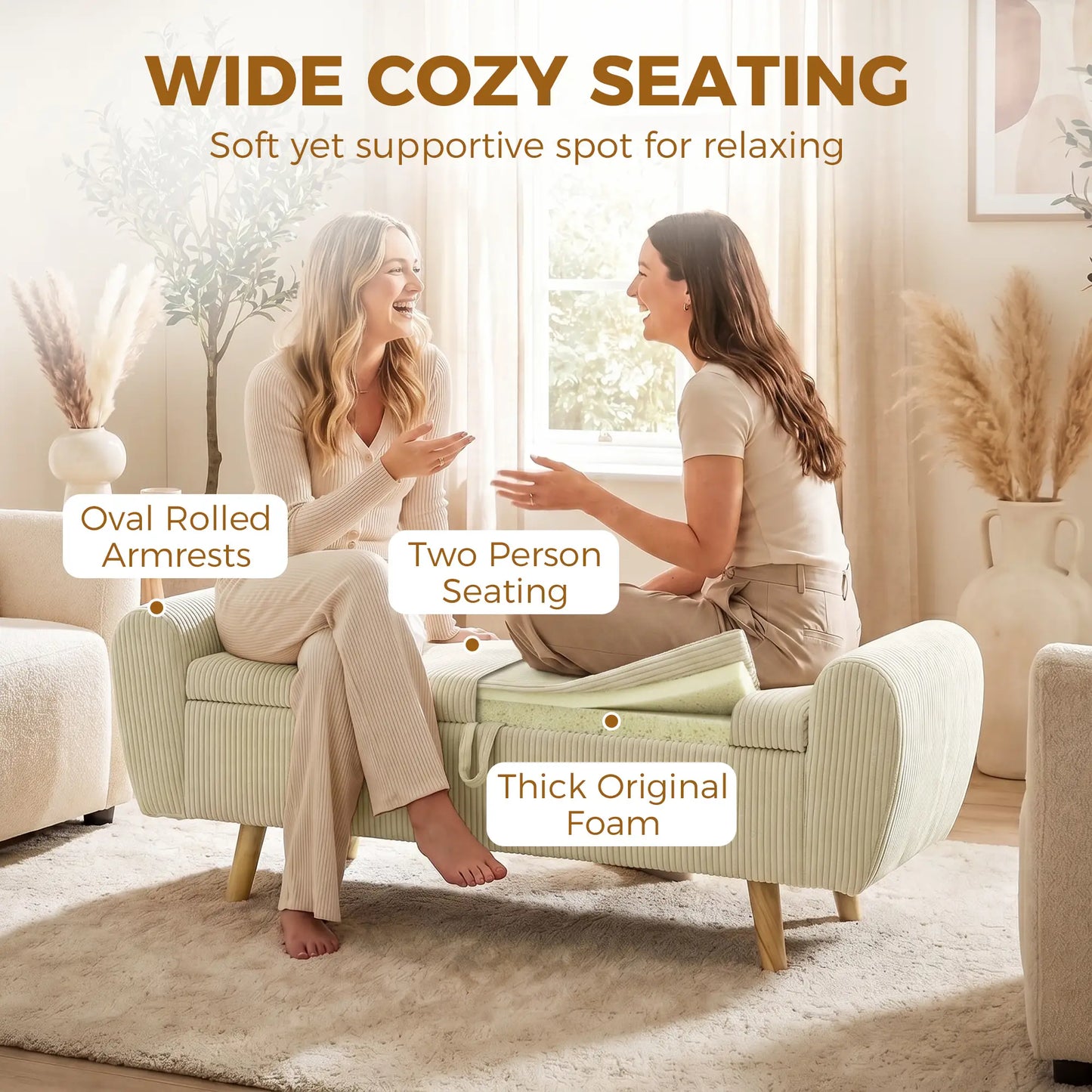 Corduroy Storage Ottoman Bench, 59", Beige