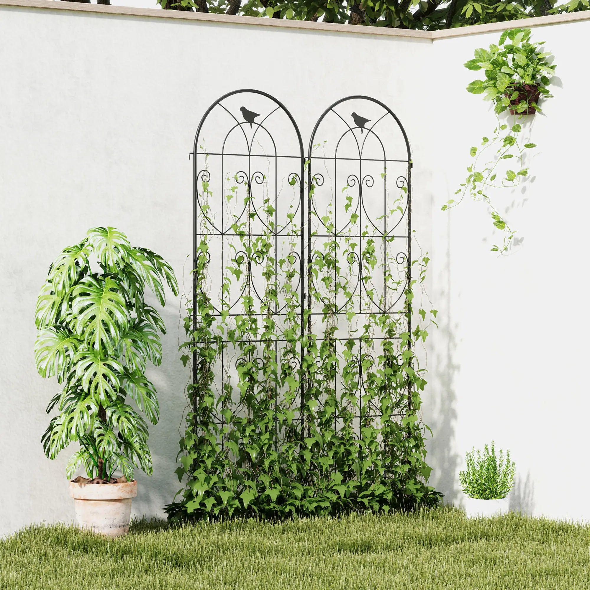 Metal Garden Trellis Set, Bird Design, 19.7