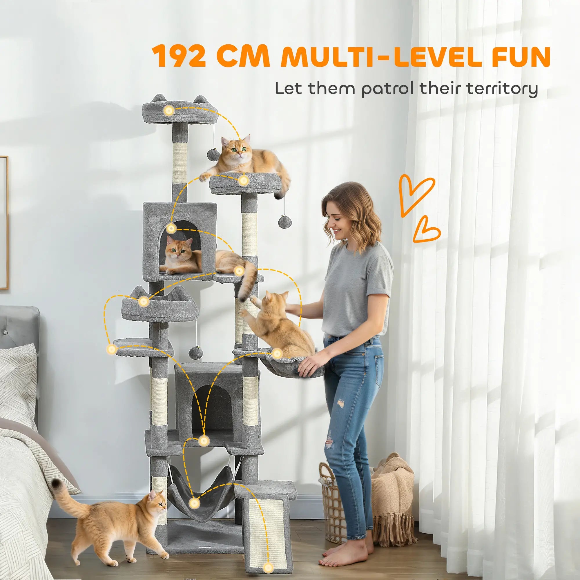76 Inch Large Cat Tree, 8 Scratching Posts, 3 Beds, 2 Hammocks, Light Grey Cat Towers at Gallery Canada