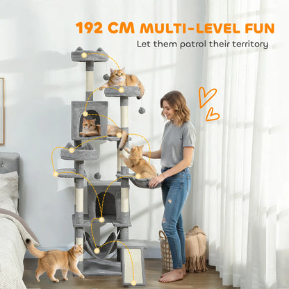 76 Inch Large Cat Tree, 8 Scratching Posts, 3 Beds, 2 Hammocks, Light Grey Cat Towers at Gallery Canada