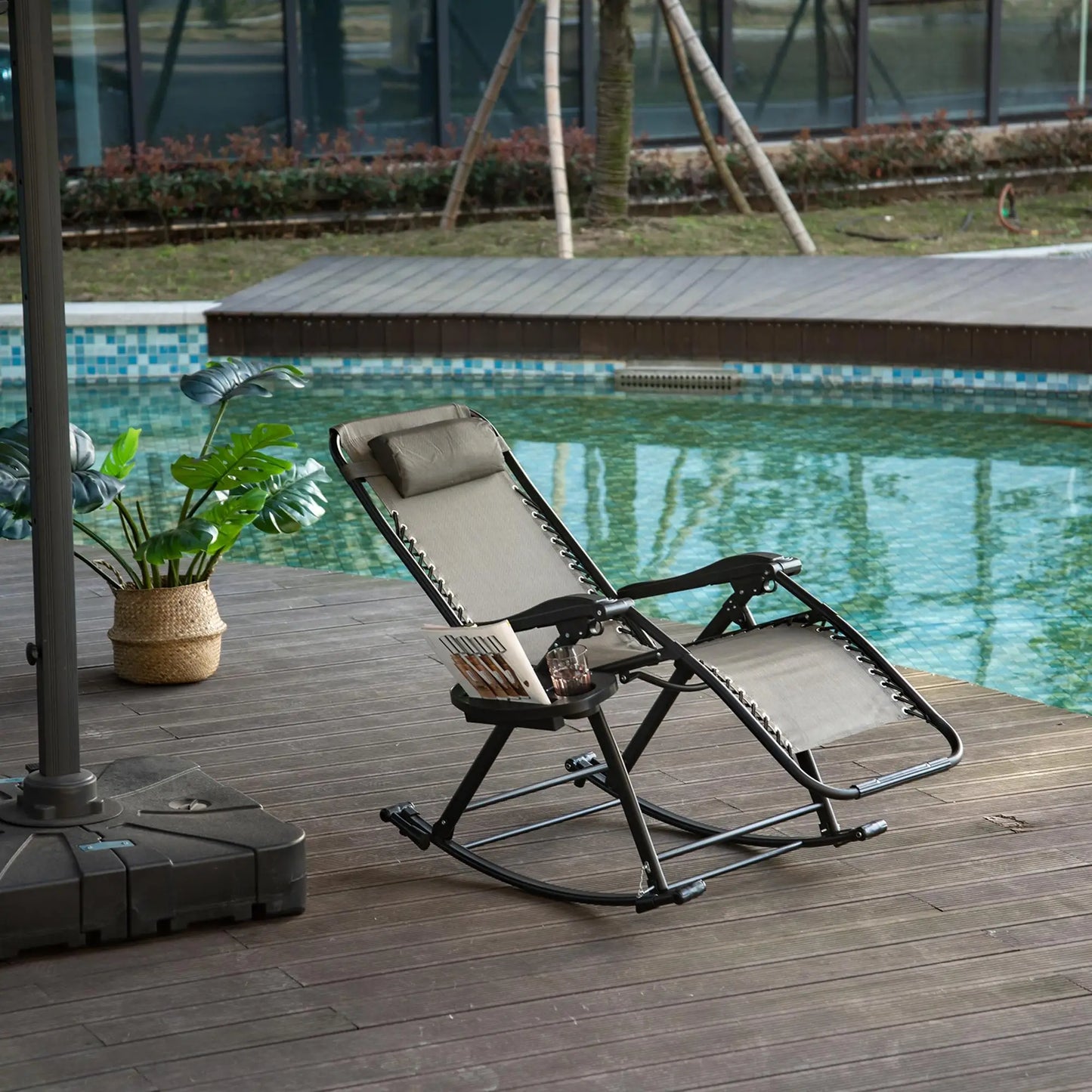 Adjustable Zero Gravity Recliner, Foldable Sun Lounger, Grey Outdoor Rocking Chairs at Gallery Canada