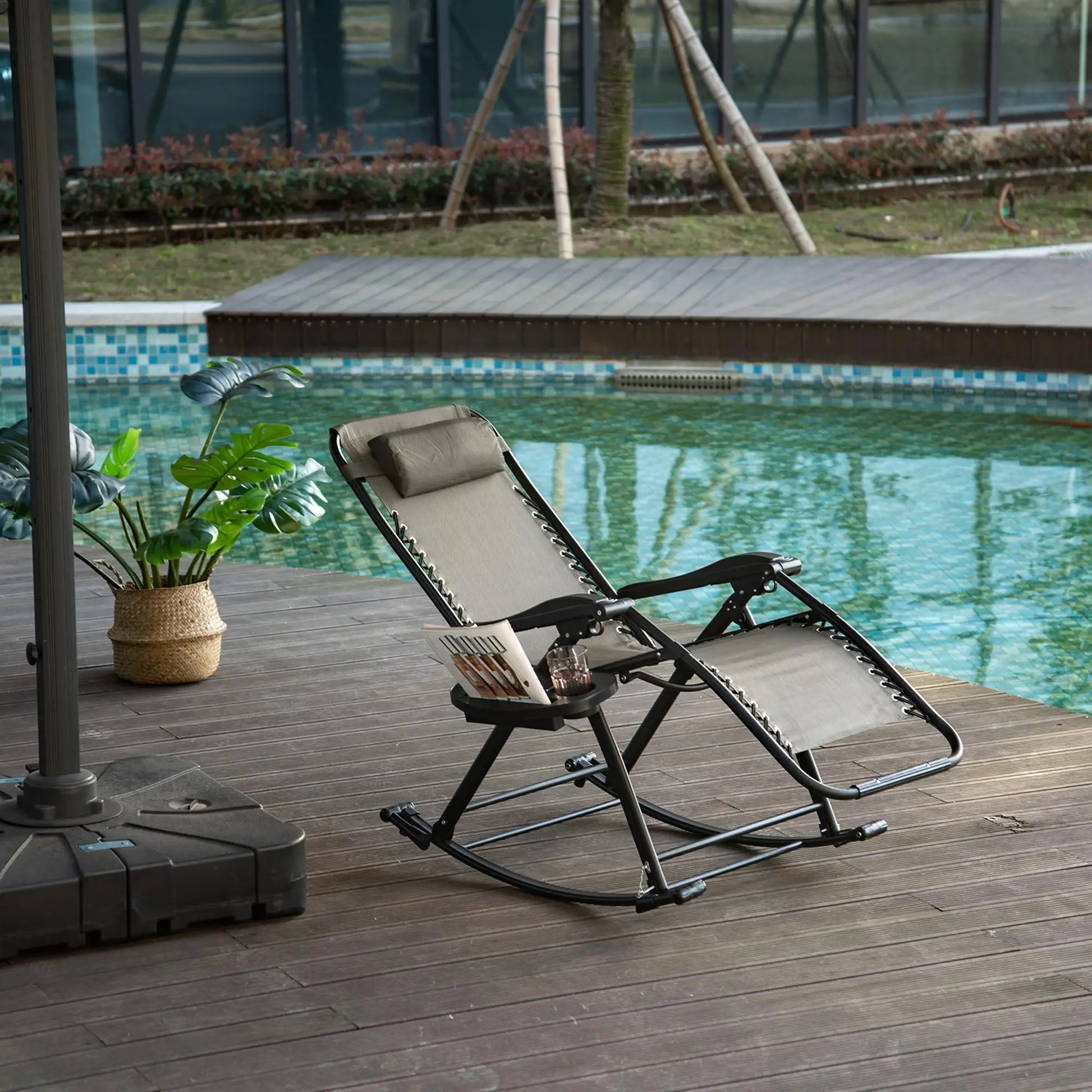 Adjustable Zero Gravity Recliner, Foldable Sun Lounger, Grey Outdoor Rocking Chairs at Gallery Canada