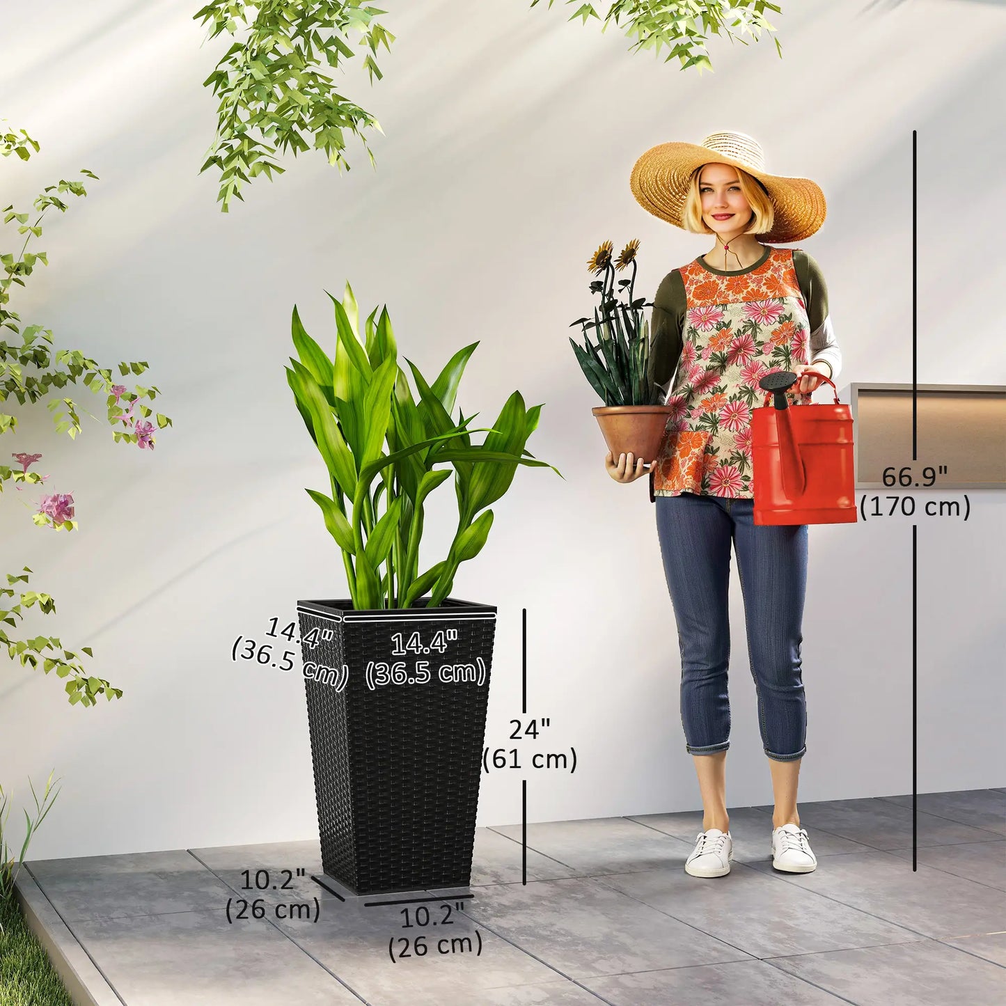 Set of 3 Tall Plant Stand, Outdoor Indoor Flower Pot, Black Garden Accessories at Gallery Canada