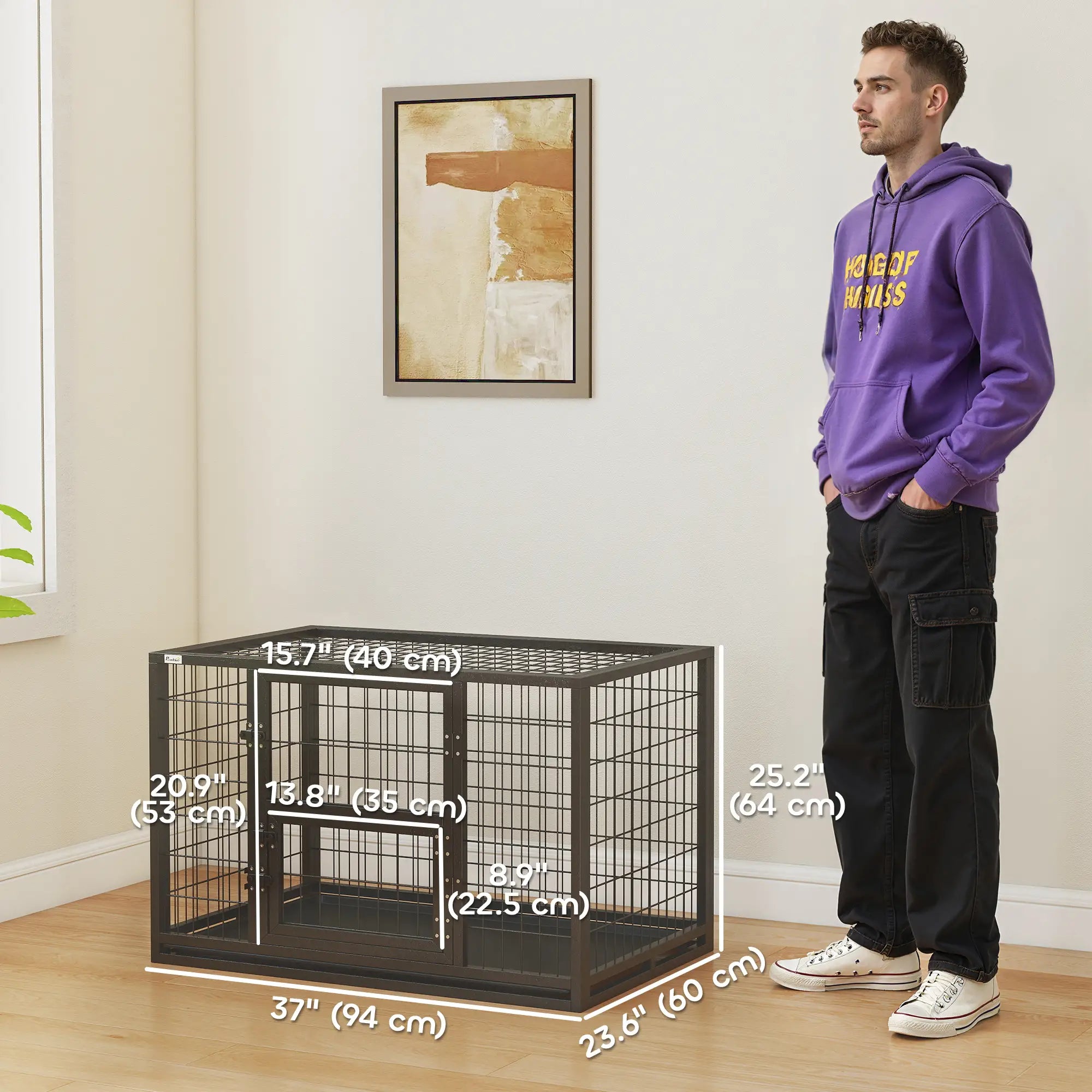 37 Inch Heavy Duty Dog Crate, Metal Kennel With Removable Tray Dog Cages & Crates at Gallery Canada