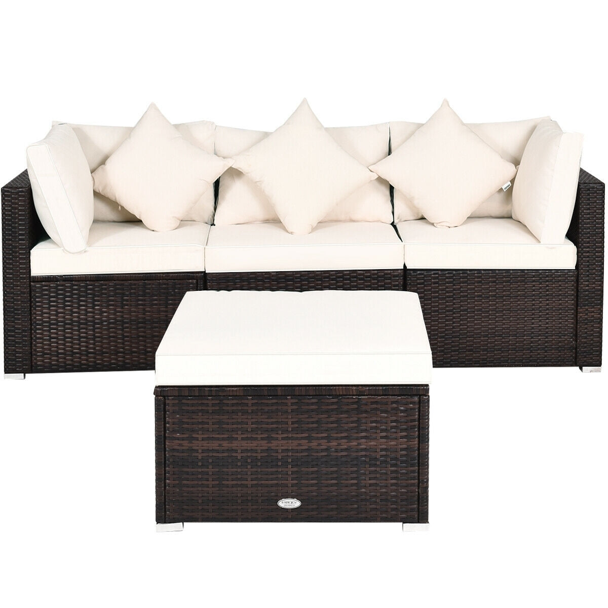 4 Pcs Ottoman Garden Deck Patio Rattan Wicker Furniture Set Cushioned Sofa, White Outdoor Sectionals at Gallery Canada