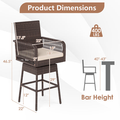 Tabouret pivotant de hauteur de bar 29", accoudoirs tissés croisés, marron