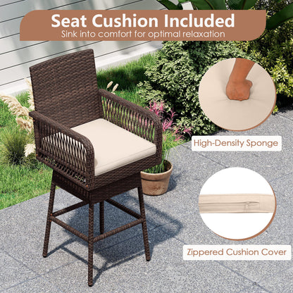 Tabouret pivotant de hauteur de bar 29", accoudoirs tissés croisés, marron