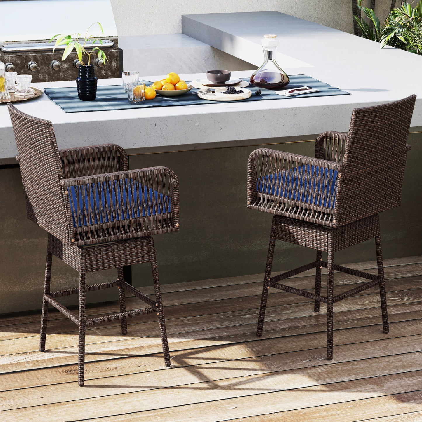 Tabouret de bar, pivotant à 360°, avec coussin, bleu marine