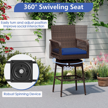 Tabouret de bar, pivotant à 360°, avec coussin, bleu marine
