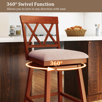 29 Inch Counter Height Barstools with Backrest and Upholstered Seat Cushion for Kitchen Dining Room, Oak