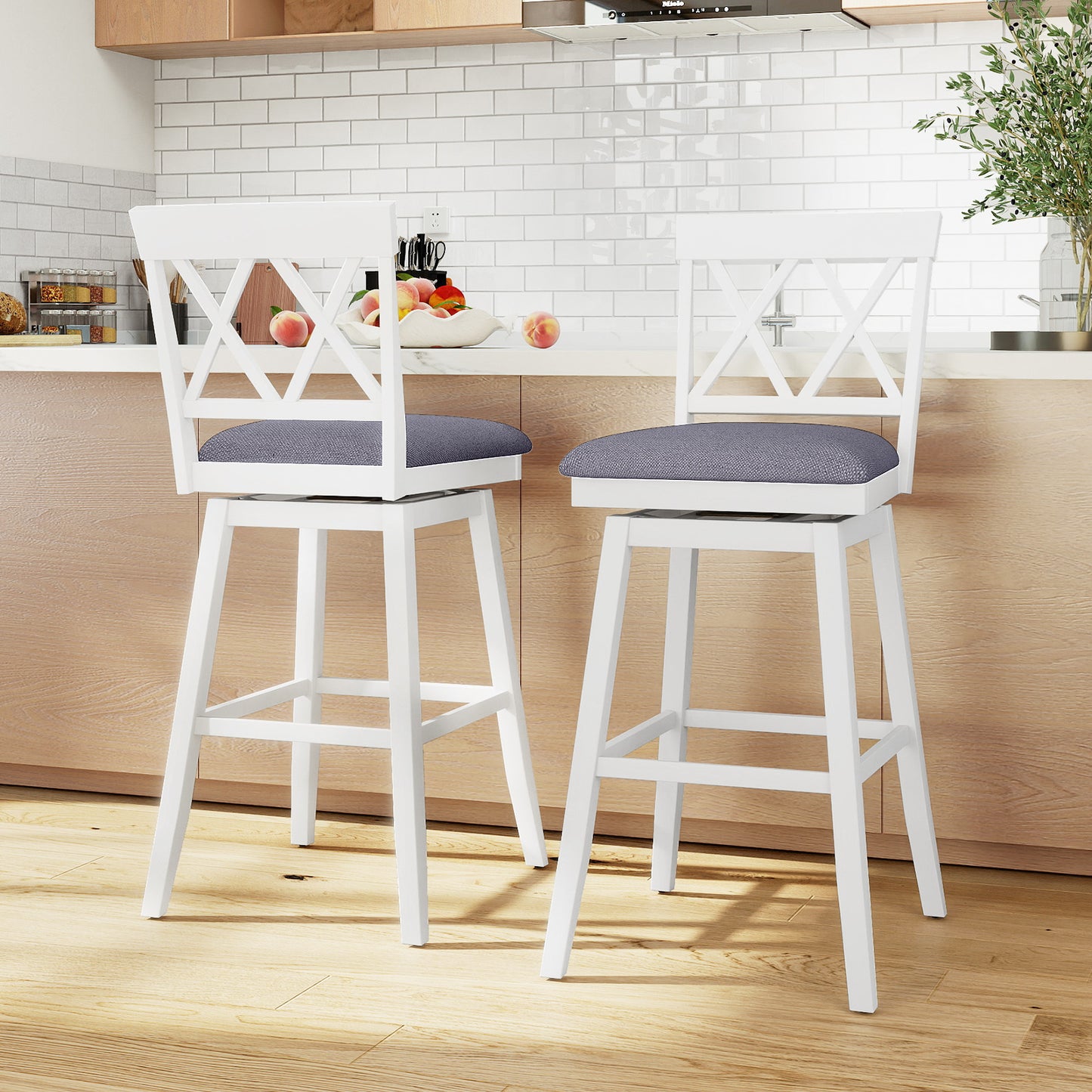 29 Inch Counter Height Barstools with Backrest and Upholstered Seat Cushion for Kitchen Dining Room, White