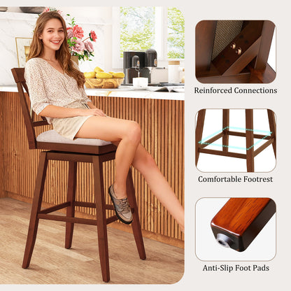 29 Inch Counter Height Barstools with Backrest and Upholstered Seat Cushion for Kitchen Dining Room, Oak Bar Stools at Gallery Canada