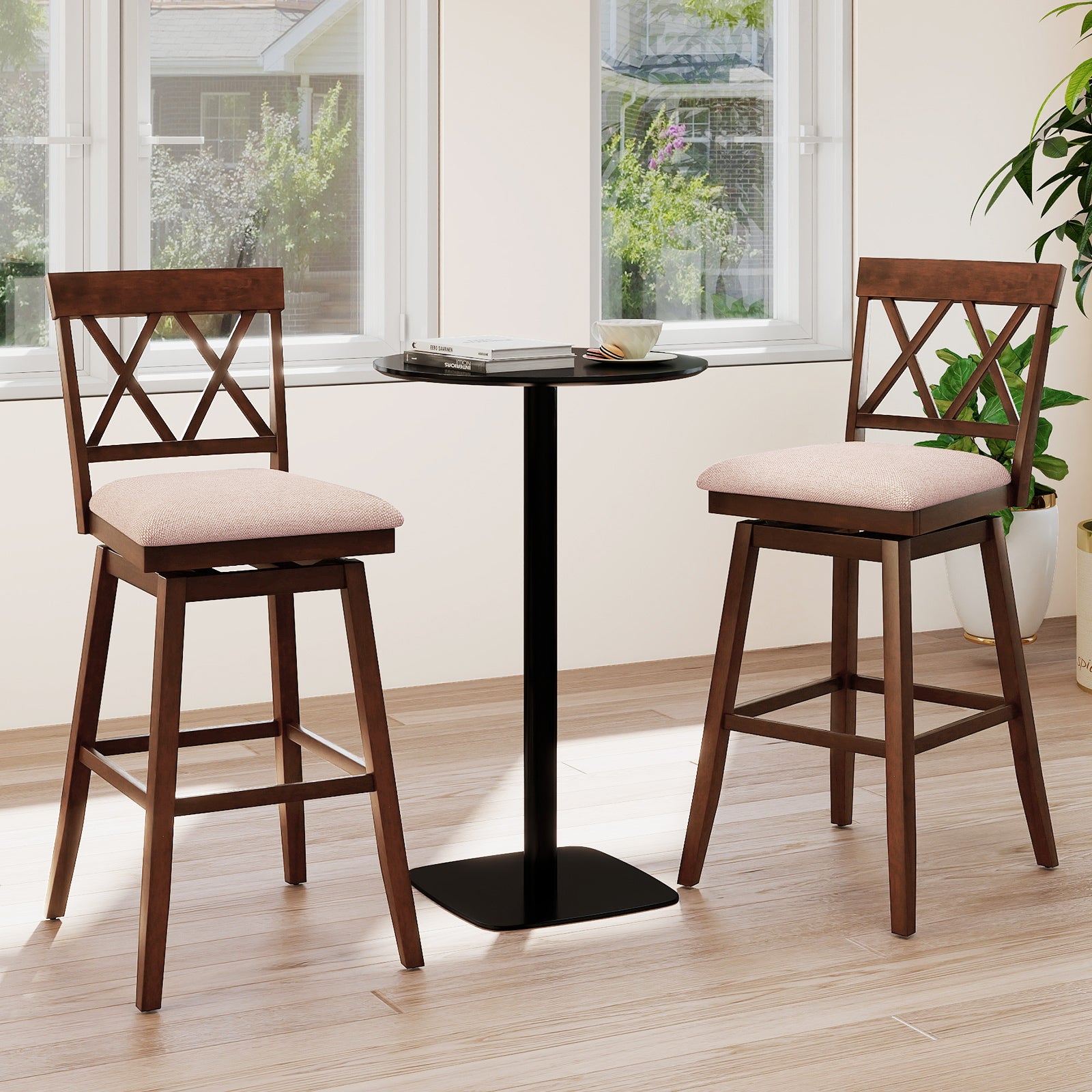 29 Inch Counter Height Barstools with Backrest and Upholstered Seat Cushion for Kitchen Dining Room, Oak Bar Stools at Gallery Canada