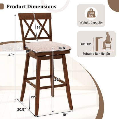 29 Inch Counter Height Barstools with Backrest and Upholstered Seat Cushion for Kitchen Dining Room, Oak Bar Stools at Gallery Canada