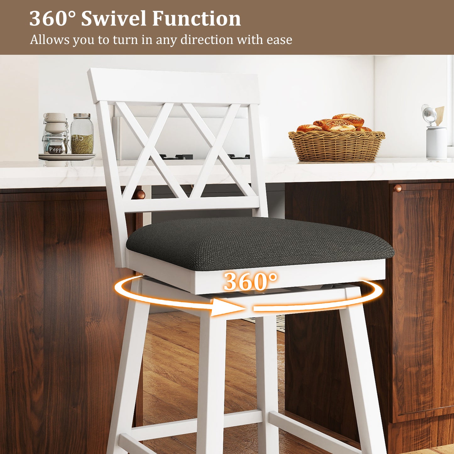 29 Inch Counter Height Barstools with Backrest and Upholstered Seat Cushion for Kitchen Dining Room, White Bar Stools at Gallery Canada
