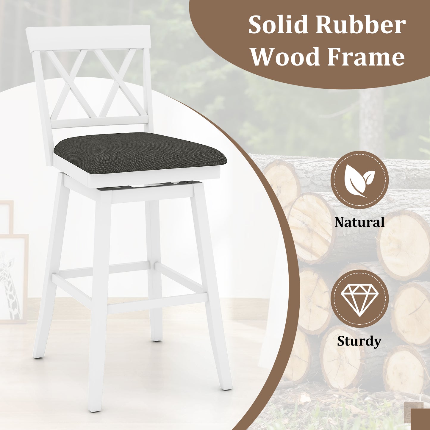 29 Inch Counter Height Barstools with Backrest and Upholstered Seat Cushion for Kitchen Dining Room, White Bar Stools at Gallery Canada