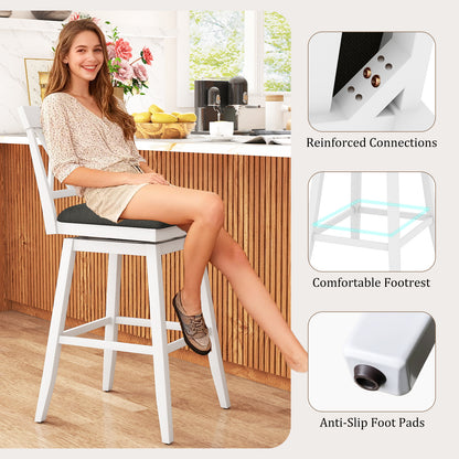 29 Inch Counter Height Barstools with Backrest and Upholstered Seat Cushion for Kitchen Dining Room, White Bar Stools at Gallery Canada
