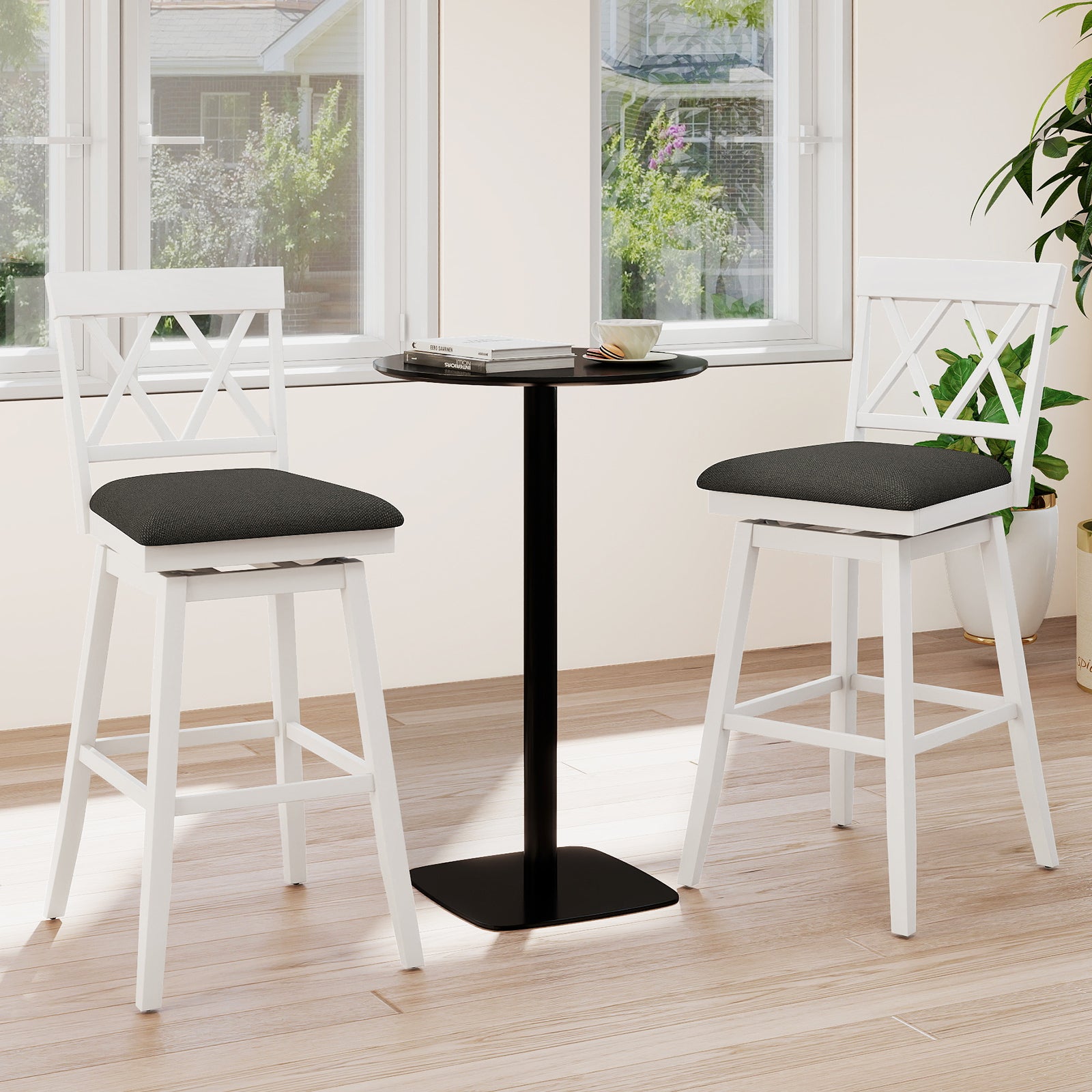 29 Inch Counter Height Barstools with Backrest and Upholstered Seat Cushion for Kitchen Dining Room, White Bar Stools at Gallery Canada