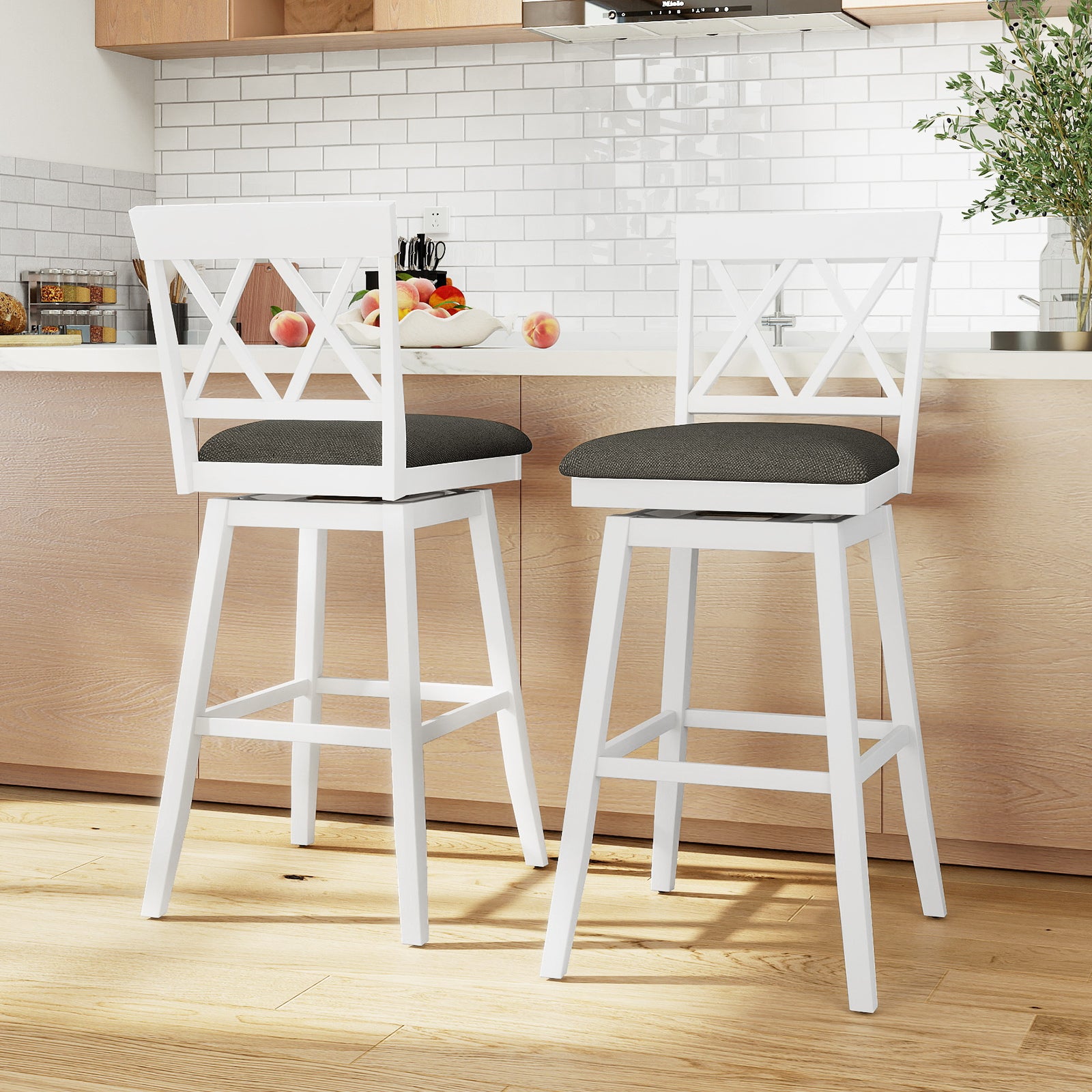 29 Inch Counter Height Barstools with Backrest and Upholstered Seat Cushion for Kitchen Dining Room, White Bar Stools at Gallery Canada