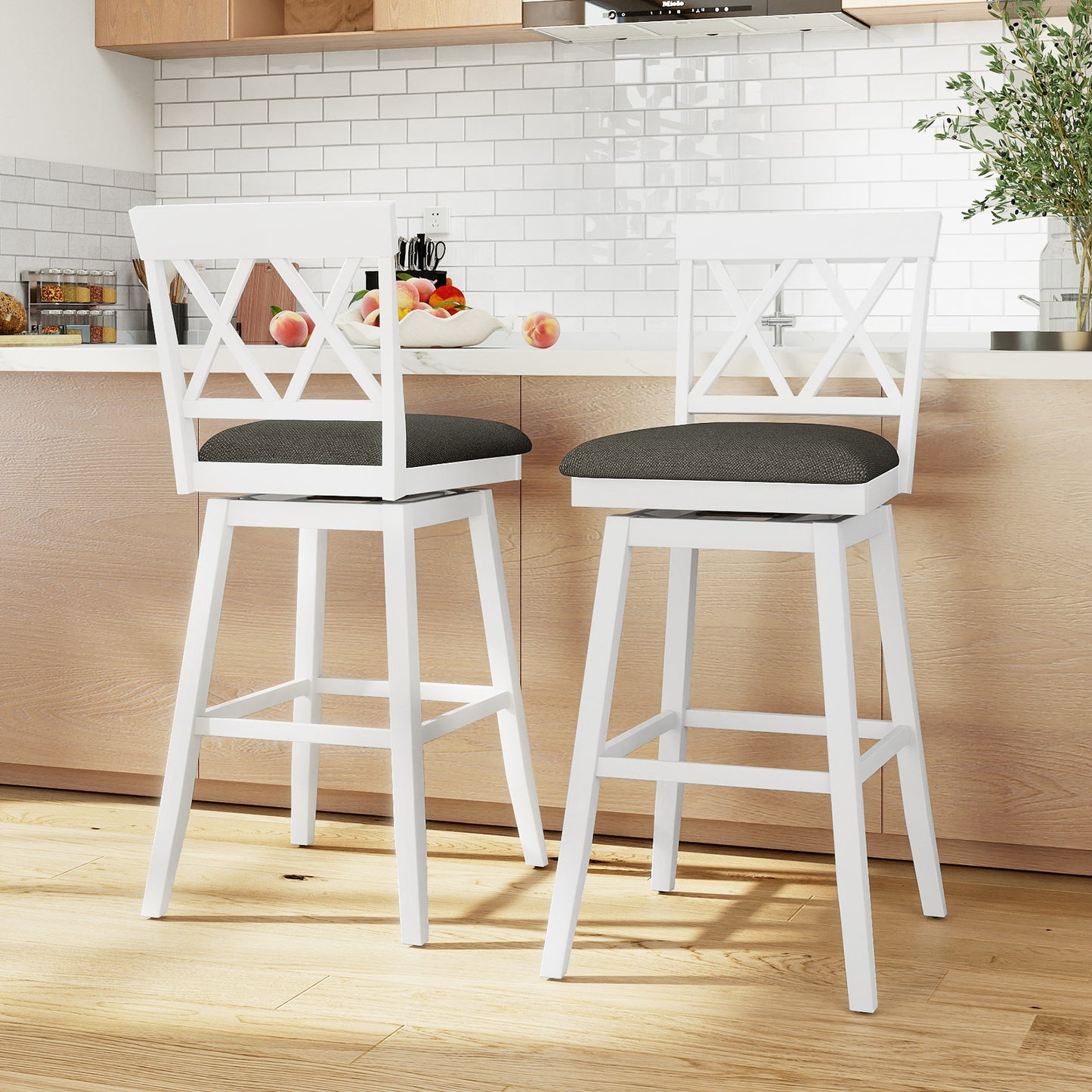 29 Inch Counter Height Barstools with Backrest and Upholstered Seat Cushion for Kitchen Dining Room, White Bar Stools at Gallery Canada